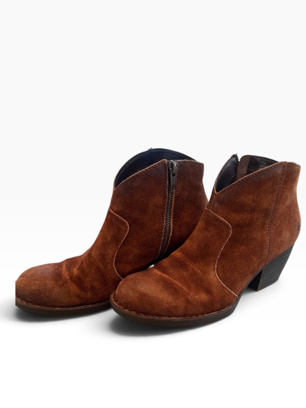 Born Women Brown Suede Leather Western Ankle Booties Side Zip Size 7.5 M 👢 - Picture 2 of 6